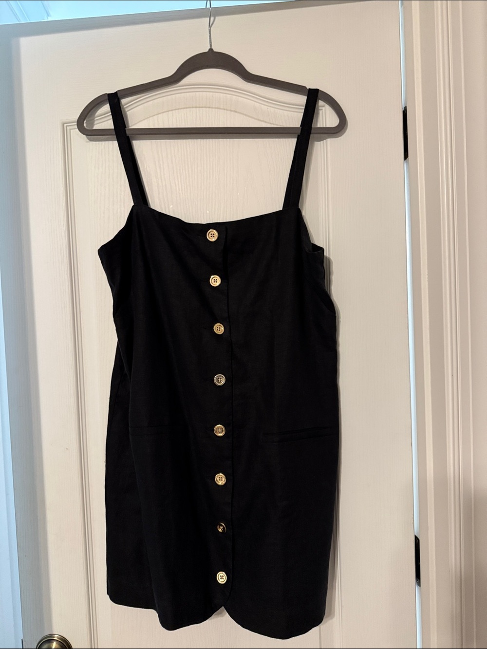 J. Crew Black Button-Front Mini Dress with Gold Buttons